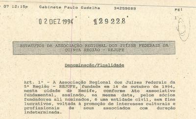 Trecho do Estatuto Original da REJUFE Imagem: Trecho do Estatuto Original da REJUFE